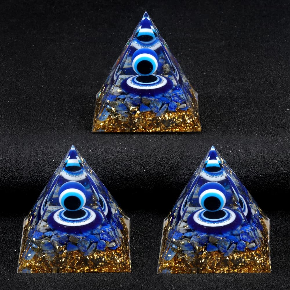 Pyramide œil du diable en cristal, pierre concassée naturelle, Lapis Lazuli, résine tombante, décoration de bureau pour la maison et le bureau, artisanat 6x6cm