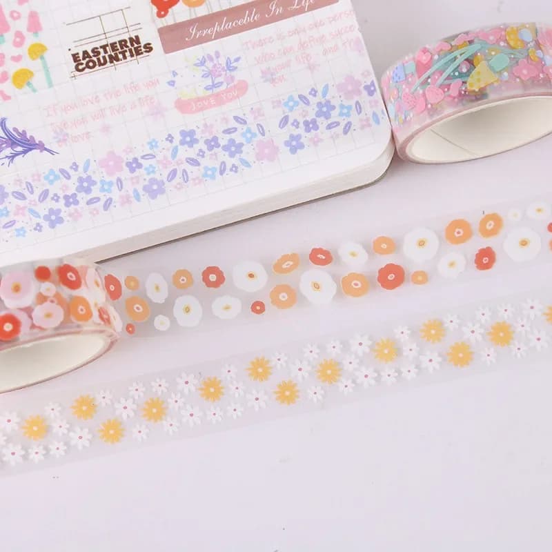 Ruban adhésif Transparent Kawaii, 5 rouleaux, matériel décoratif pour carnet de croquis, fournitures scolaires, papeterie japonaise, DIY bricolage