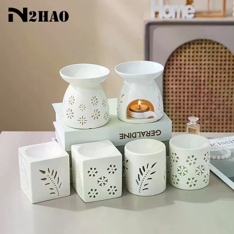 Brûleur d'encens en céramique blanche, bougie d'huile essentielle, diffuseur d'aromathérapie, poêle chauffant creux, décoration de maison du moyen-orient, ornement