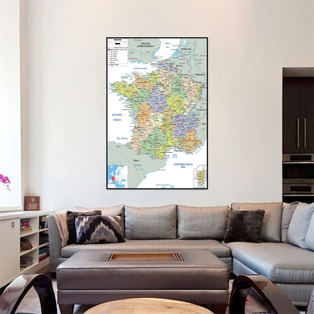 Carte administrative de la France, affiche non encadrée, impressions artistiques pour la maison, la salle, le bureau, fournitures éducatives