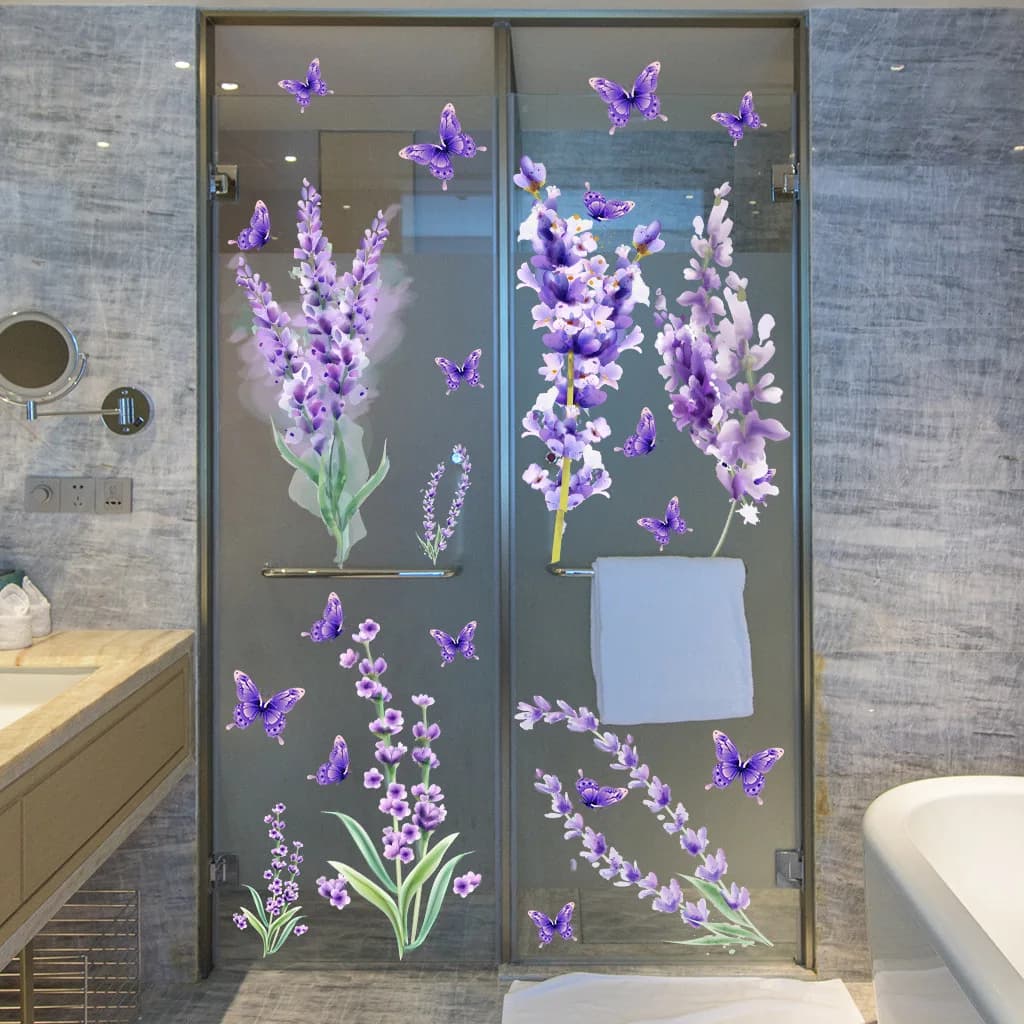 Autocollant mural papillon fleur violet lavande, décoration de maison, autocollants imperméables auto-adhésifs, décoration murale pour chambre à coucher et salon