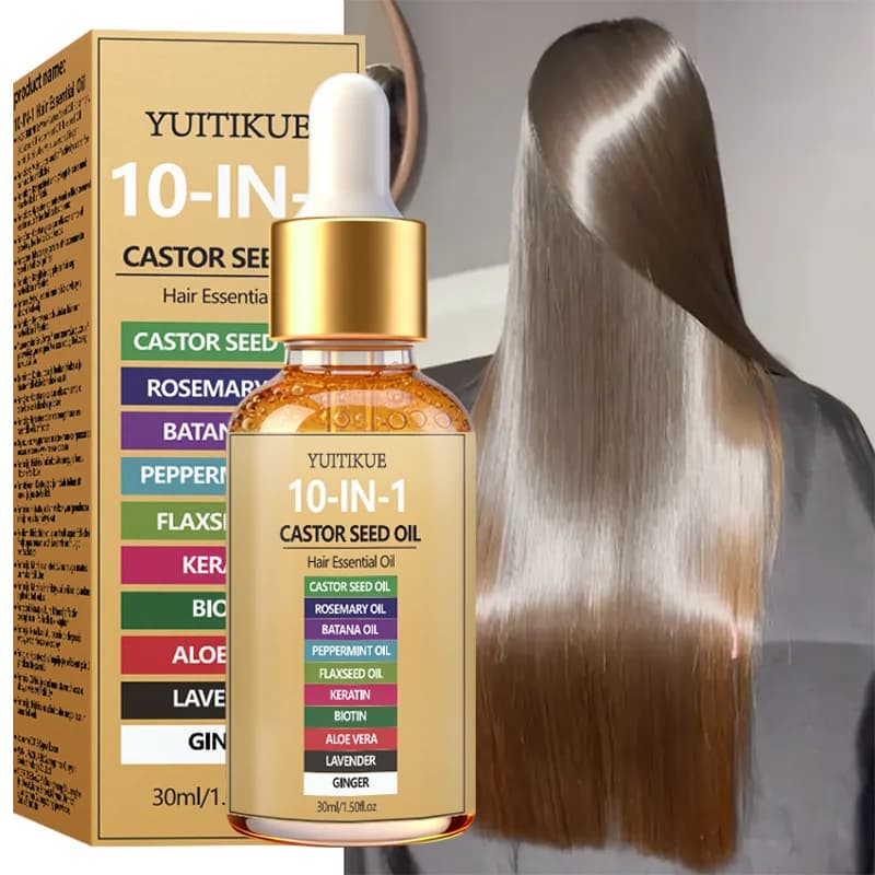 Huile capillaire à base de graines de ricin YUITIKUE 10-en-1 |   Mélange naturel de Batana, romarin et biotine |   Pour une nutrition profonde et des cheveux et un cuir chevelu sains