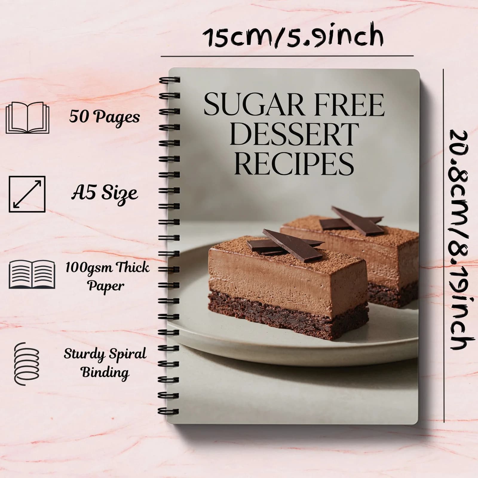 Carnet de recettes de desserts sans sucre, livre de recettes de friandises saines sans coup de chapeau du diable pour les régimes hypoglycémiques et cétogènes, pâtisserie facile et sans cuisson