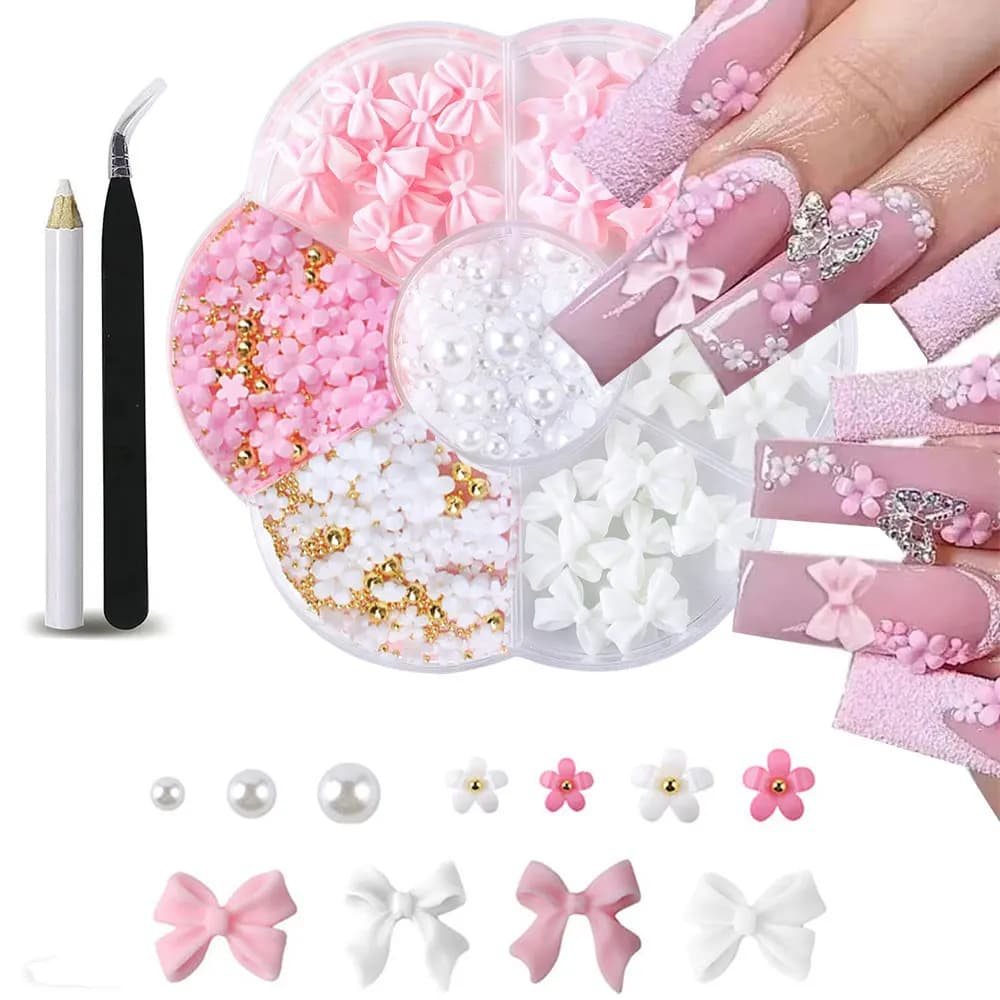 Kit de décorations pour ongles avec nœud floral 3D