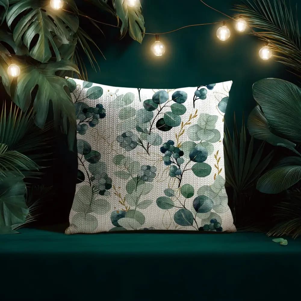 Housse de coussin aquarelle fleurs d'eucalyptus lin naturel tissu organique impression Double face respirant parfait pour la décoration intérieure