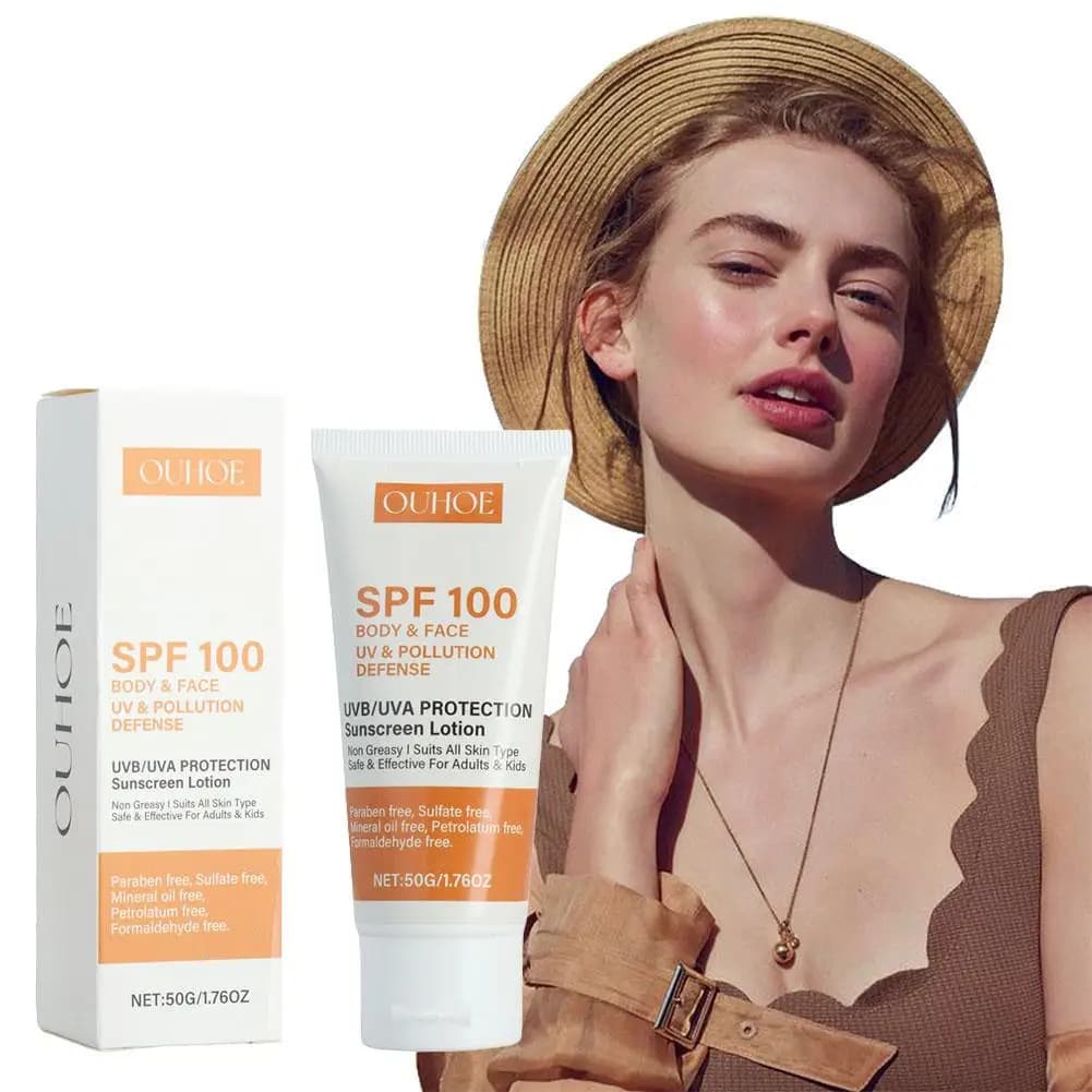 Crème solaire pour le corps Spf100 +, Non grasse, protection UV, contrôle de l'huile, crème solaire hydratante pour le visage, le cou et le corps, Bl B6X9
