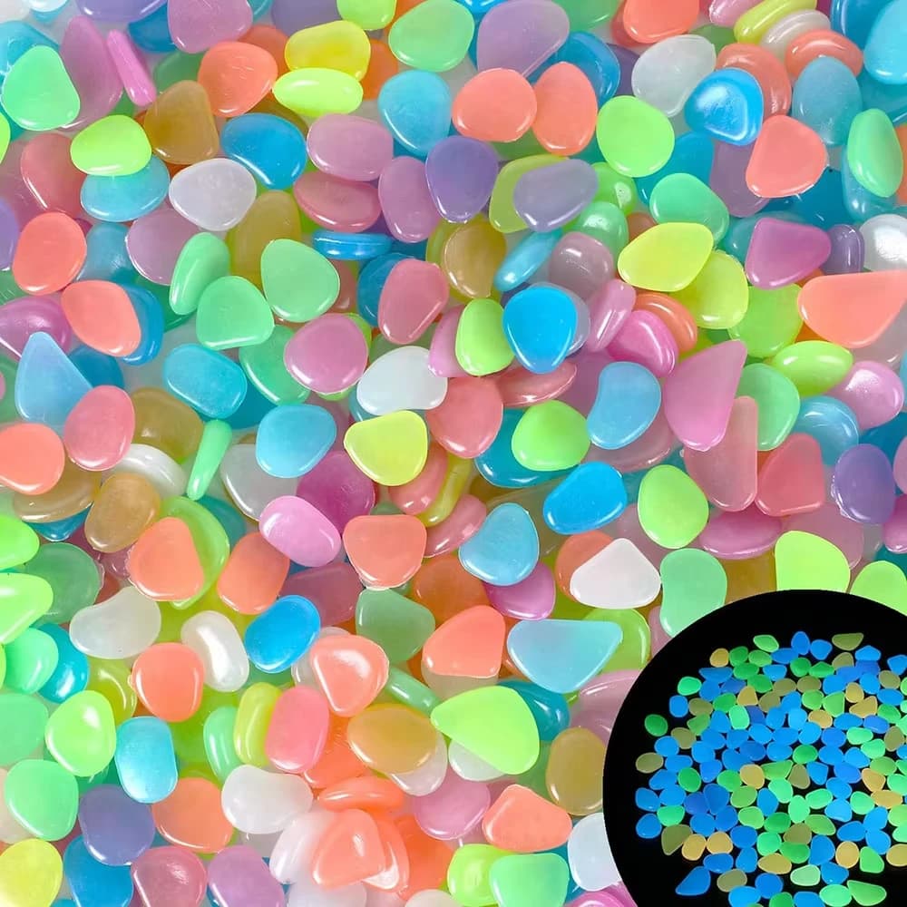 Galets lumineux colorés qui brillent dans le noir, pierres décoratives pour aquarium, jardinière, jardin, cour, allée, patio