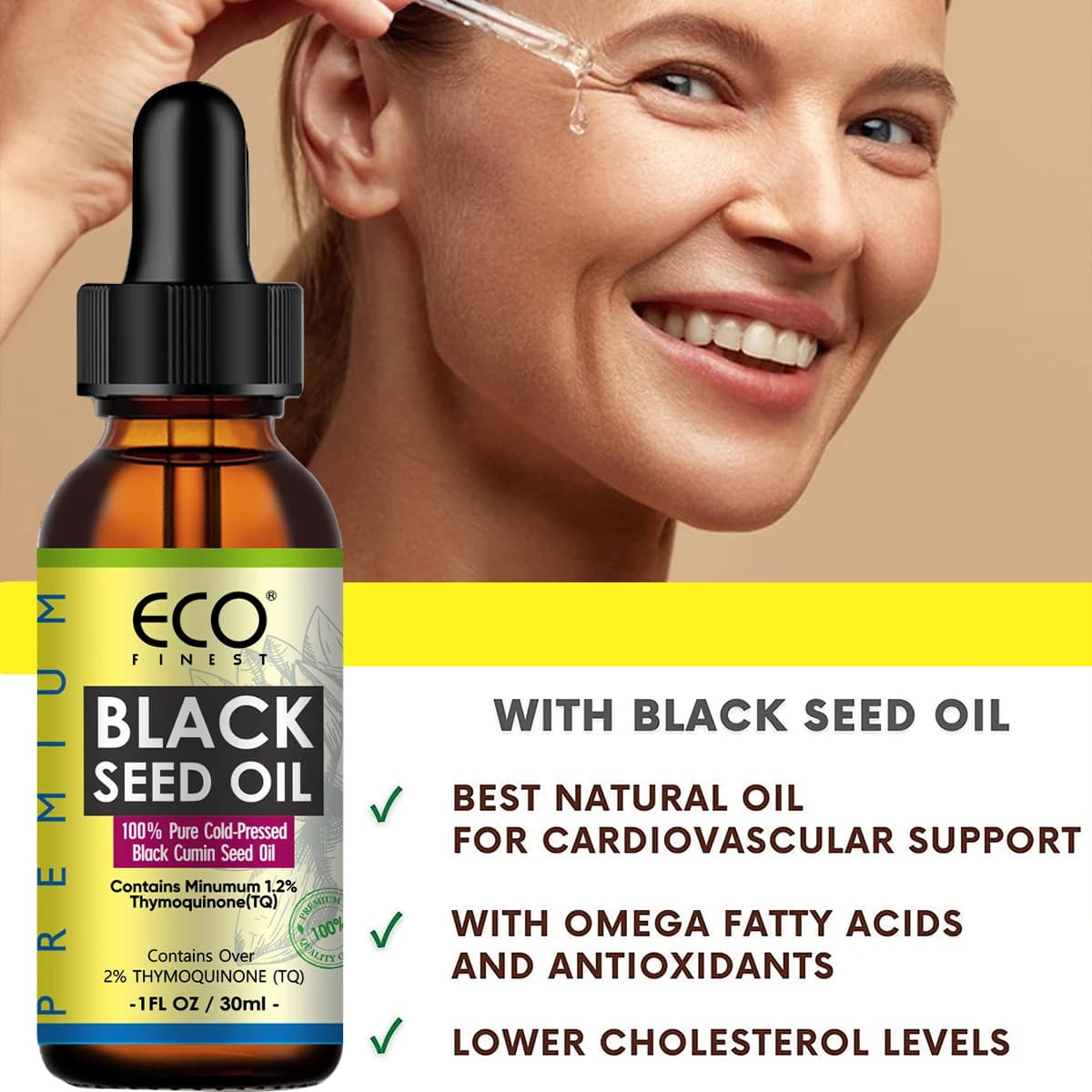 Huile de cumin noir ECO, première qualité, pour la croissance des cheveux, épaississement des cheveux, huile pressée à froid, nourrissante pour les ongles et la peau, antioxydante, huile de massage co
