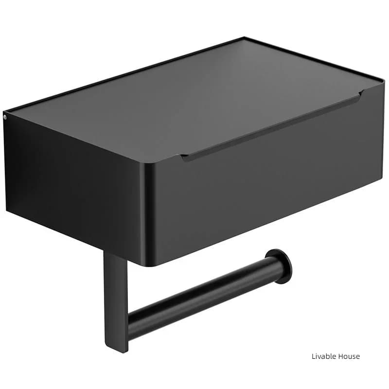 Porte-rouleau de papier toilette multifonction, support de rangement de salle de bains avec distributeur de lingettes, noir, accessoire en acier inoxydable