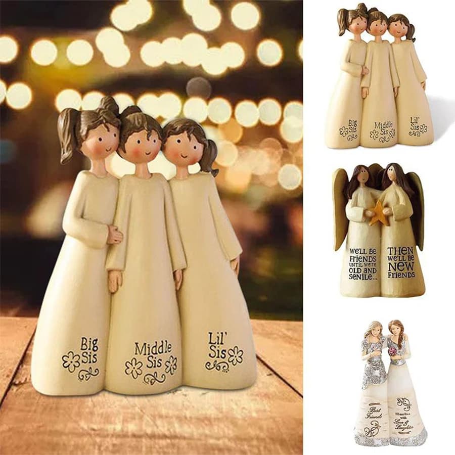Statuette en résine Trois Sœurs, Grande, Moyenne et Petite Sœur, pour Décoration de Table à Domicile, Cadeau de Sœur, Décoration de Table sur le thème de la Fraternité