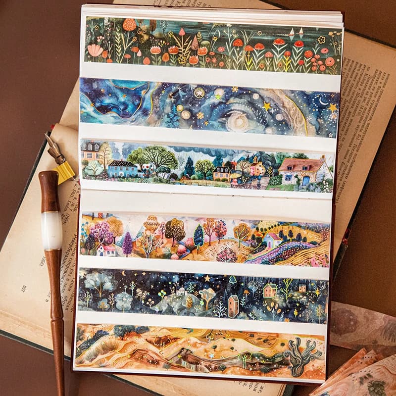 1 à 6 rouleaux de rubans adhésifs à thème artistique vintage, autocollants pour scrapbooking, matériel parfait pour le journaling, fournitures de scrapbooking DIY