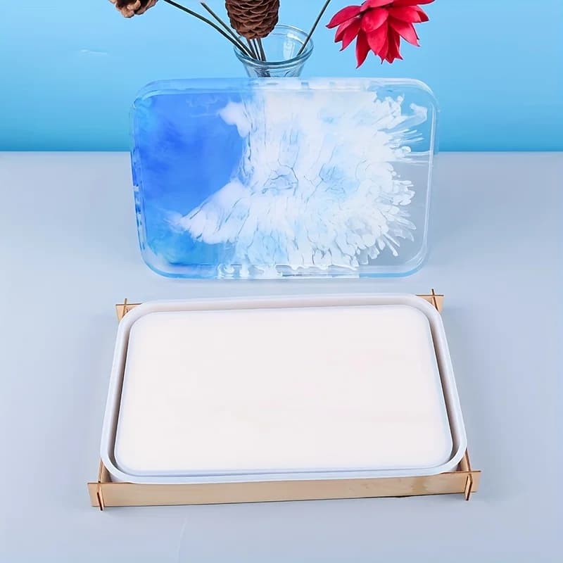 Nouveau design de moule en résine pour plateau rectangulaire, moules en silicone robustes avec bords, grands moules pour plateau à roulettes.