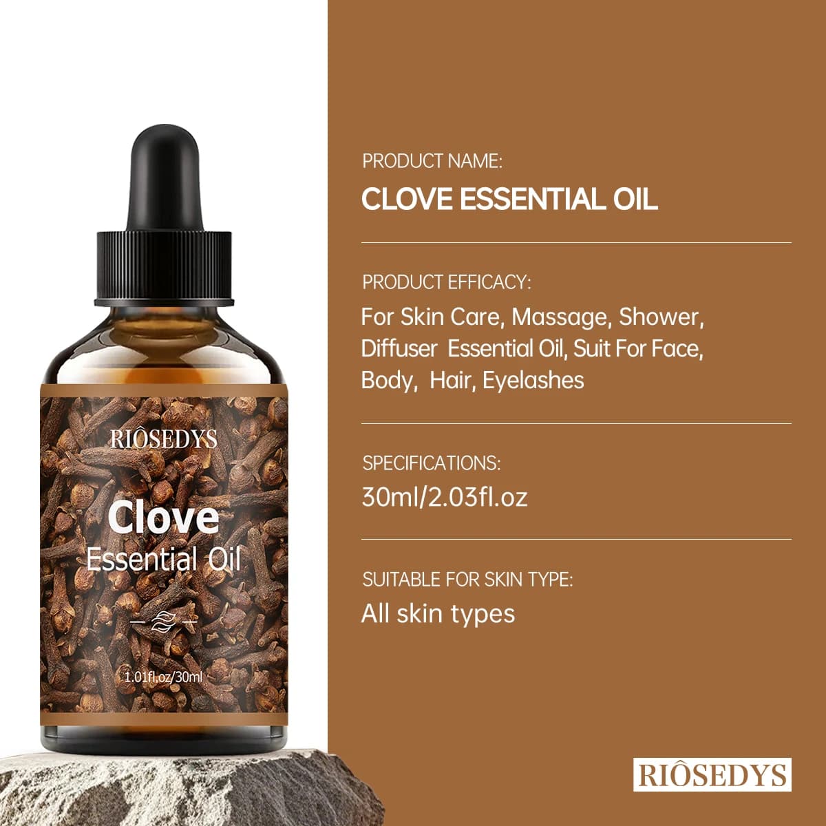 L'huile essentielle de clou de girofle, avec un parfum woody, convient au massage corporel et aux soins capillaires, et peut également être utilisée dans l'aromathérapie.