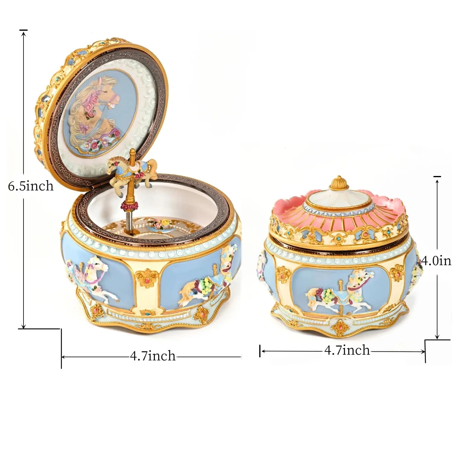 Boîte à musique carrousel Merry-Go-Round avec mouvement Sankyo à 18 notes – Cadeau musical exquis pour filles