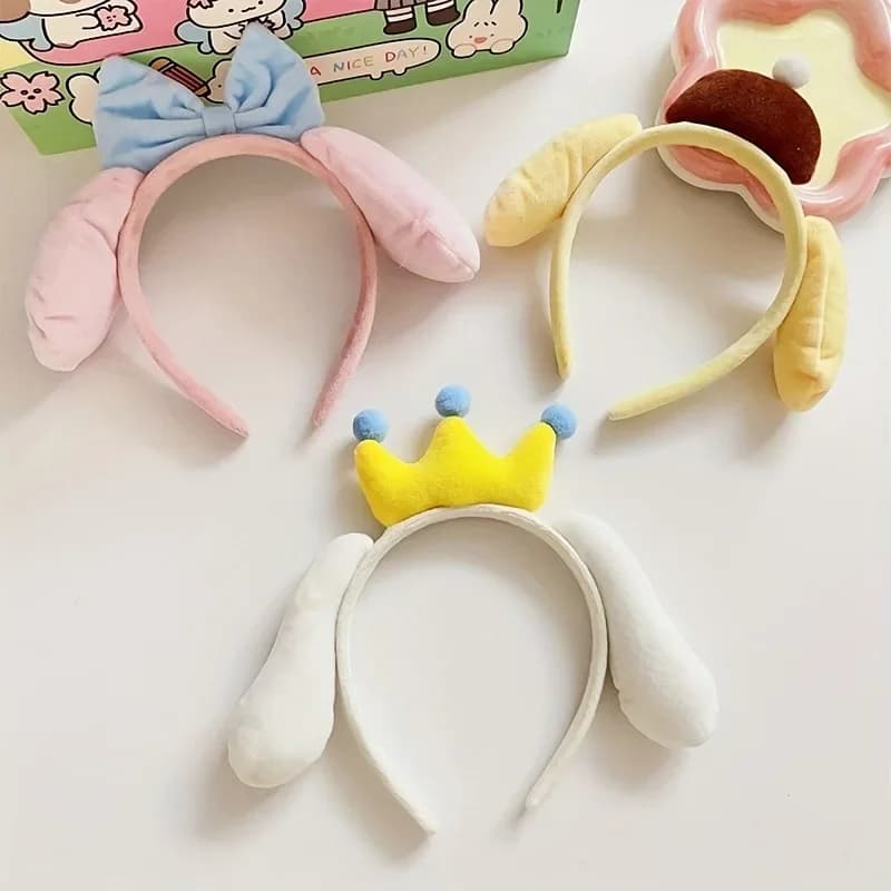 Adorable bandeau oreilles cannelle avec nœud, couvre-chef de chiot moelleux pour femmes et filles, accessoire de Cosplay d'halloween