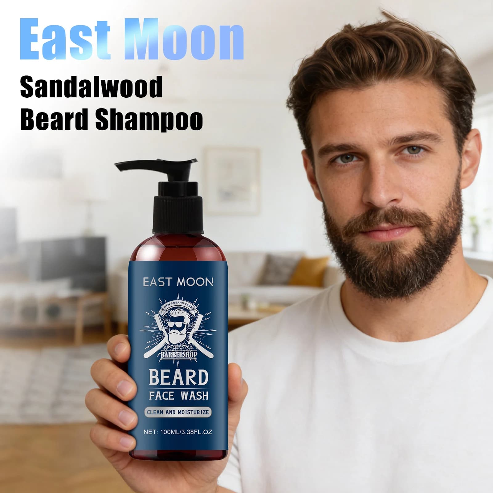 Shampoo à l'huile de bois de santal pour barbe : nourrit, améliore la texture rugueuse, réduit les frisottis, ajoute de la brillance. Le choix privilégié des hommes. Nettoyant doux pour moustache.