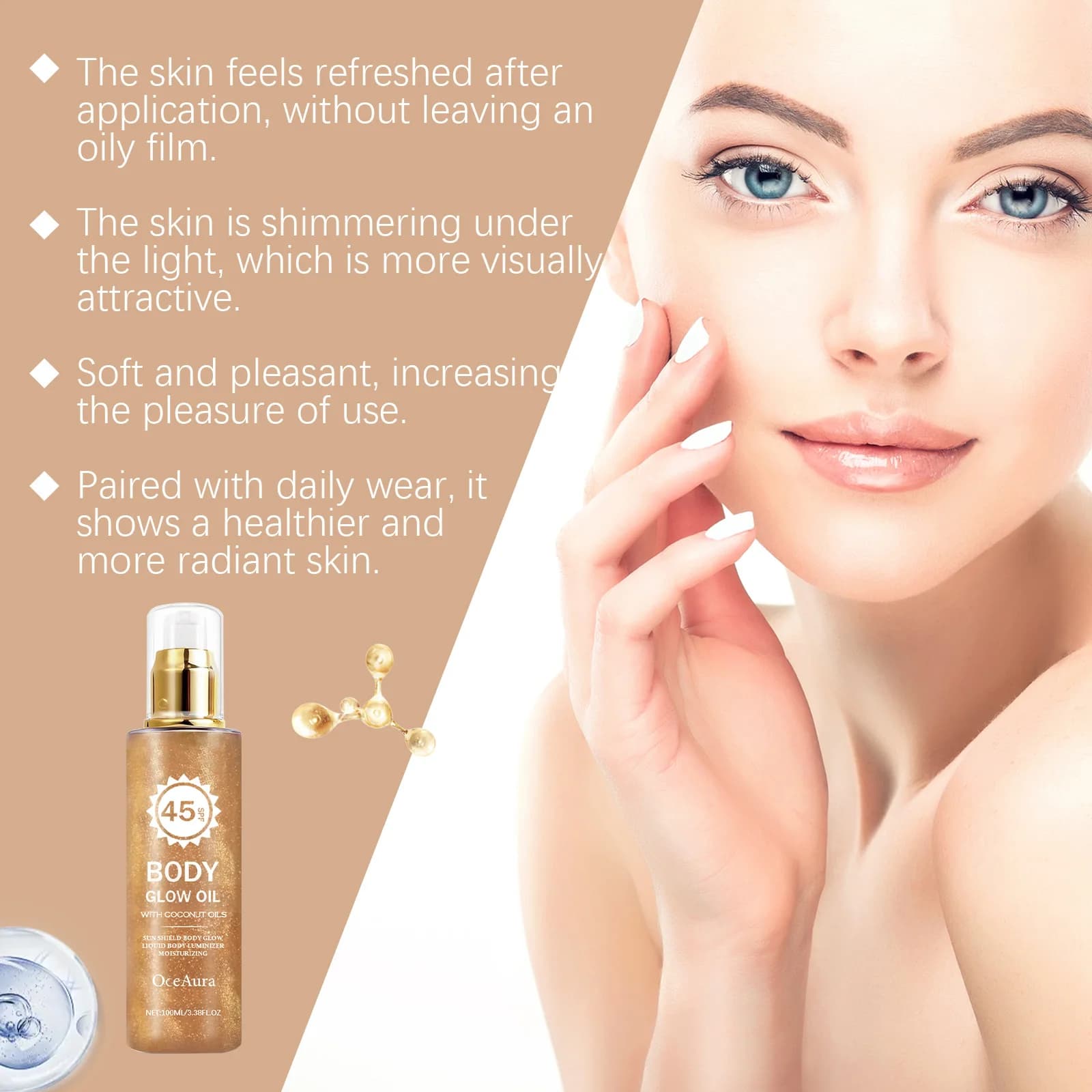 Huile Corporelle Scintillante à la Noix de Coco avec Protection Solaire UV, Huiles Solaire Légères et Imperméables, Non Grasses, pour la Plage, l'Été et les Activités de Plein Air