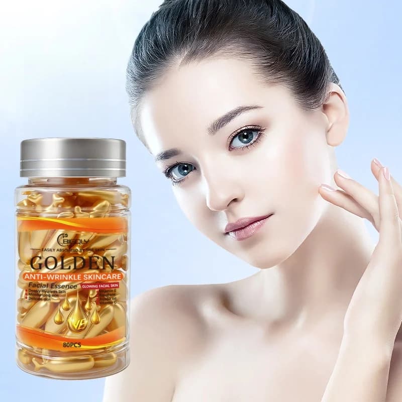 80 capsules de sérum anti-rides pour le visage, riches en vitamines C, E et squalane, hydratent et nourrissent la peau, la rendant lisse et délicate, conditionnées en forme de capsule, hygiéniques et 