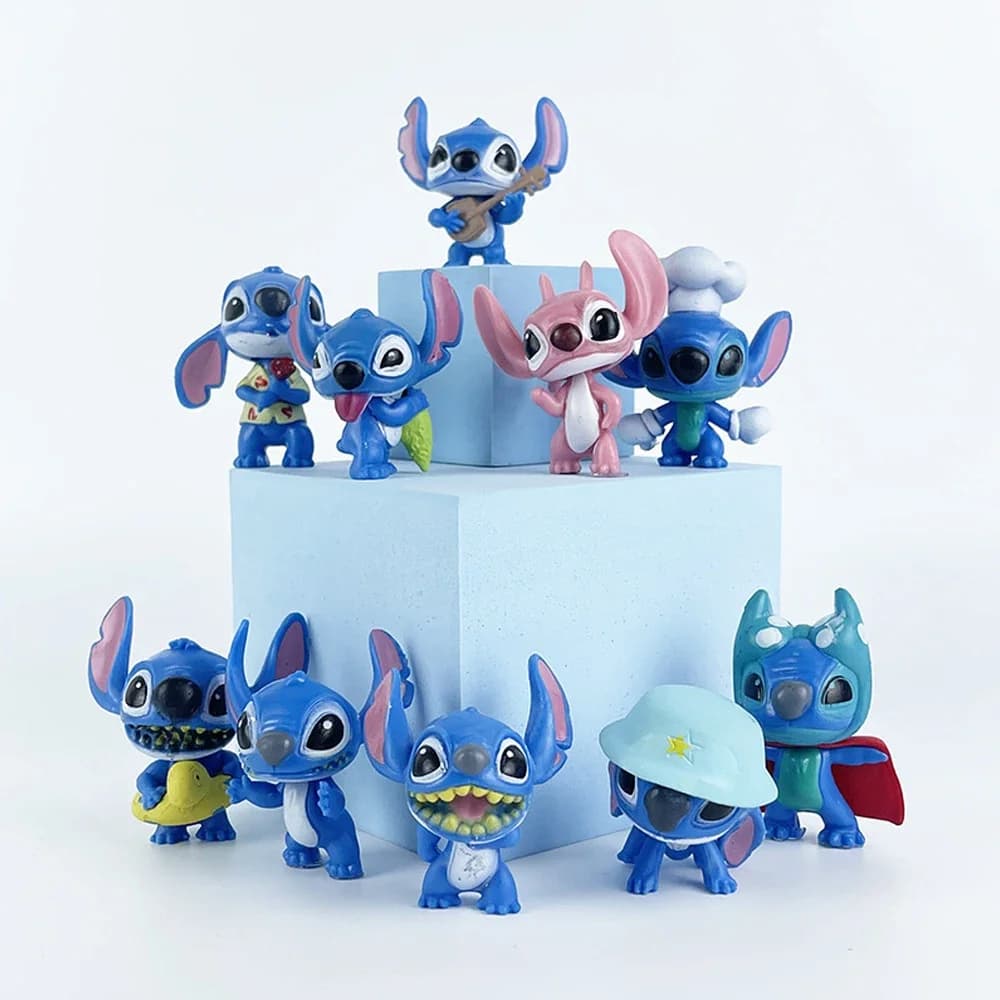 @@! Figurines de dessin animé Disney Lilo et Stitch, jouets à la main avec Scrump, modèle de décoration, nouvelle collection 2025, 10 pièces