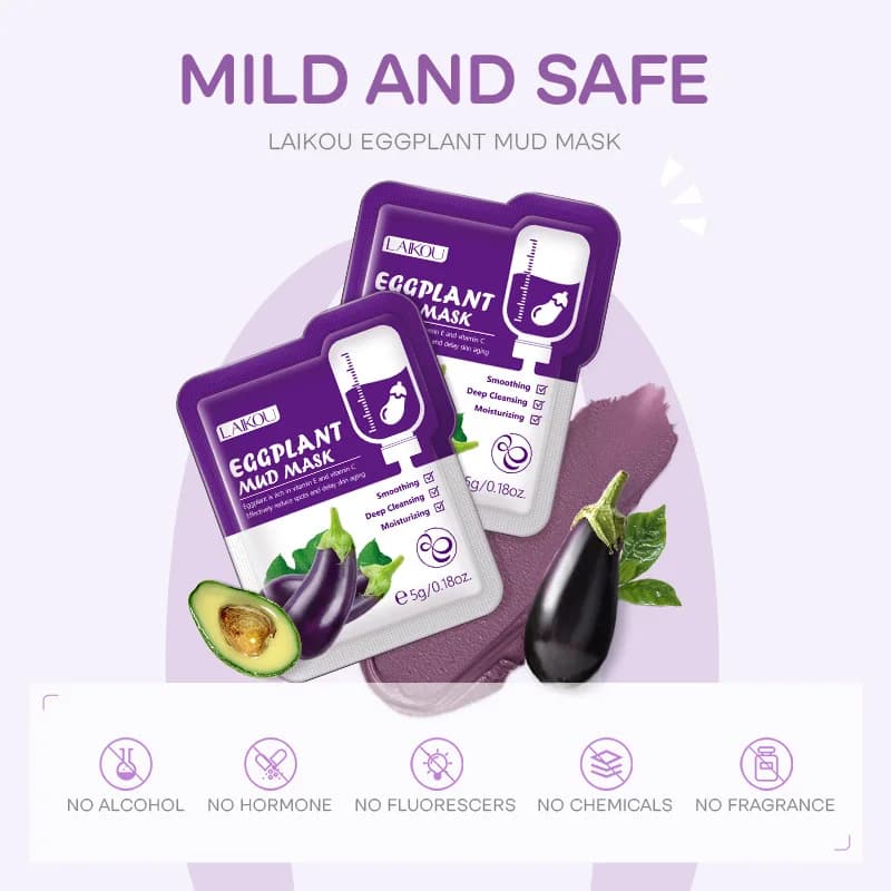 5 pièces LAIKOU masque de boue d'aubergine contrôle de l'huile hydratant Anti-acné Anti-rides blanchissant