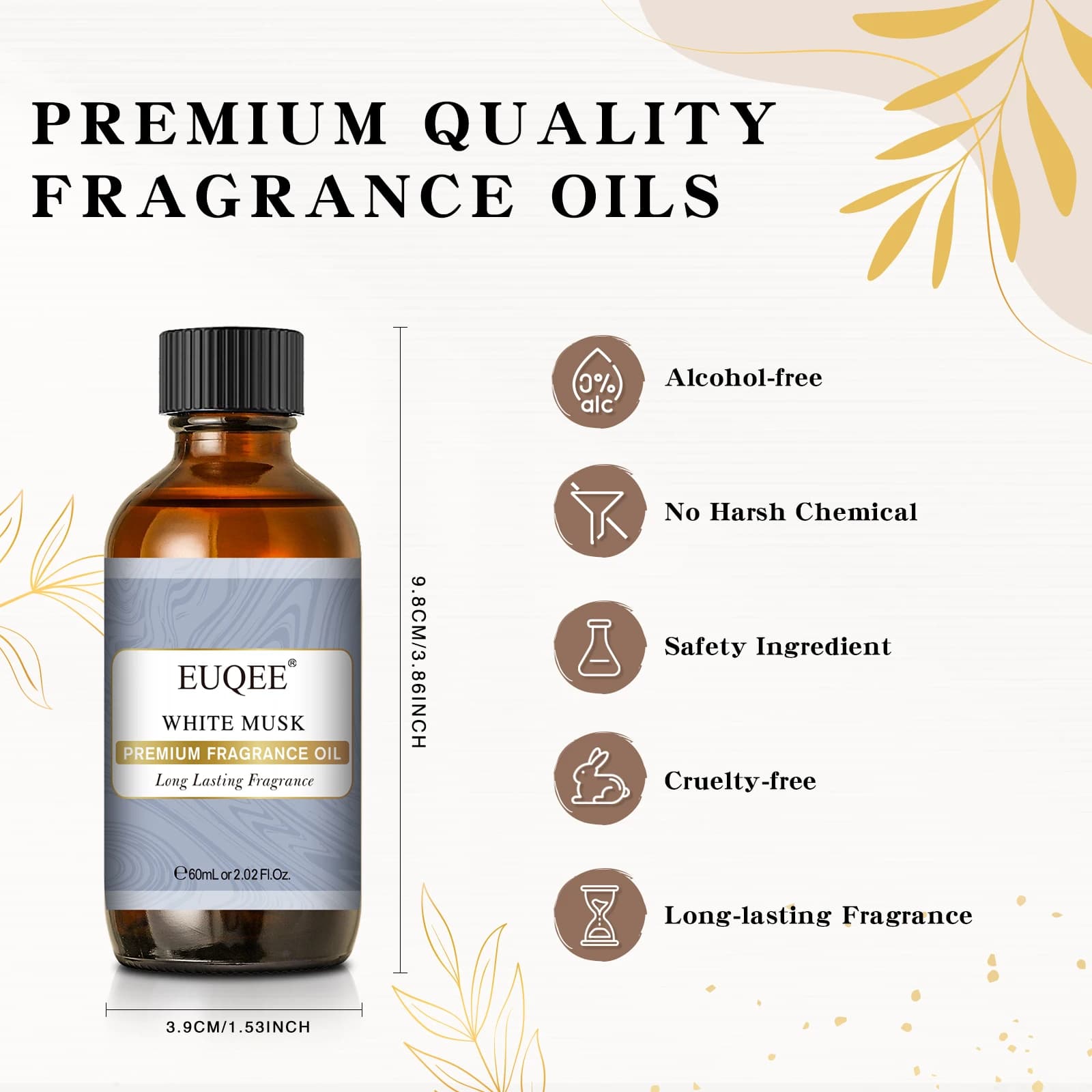 EUQEE 60ML huile parfumée Premium musc blanc brise de mer gomme à bulles chocolat cuir bébé poudre arôme