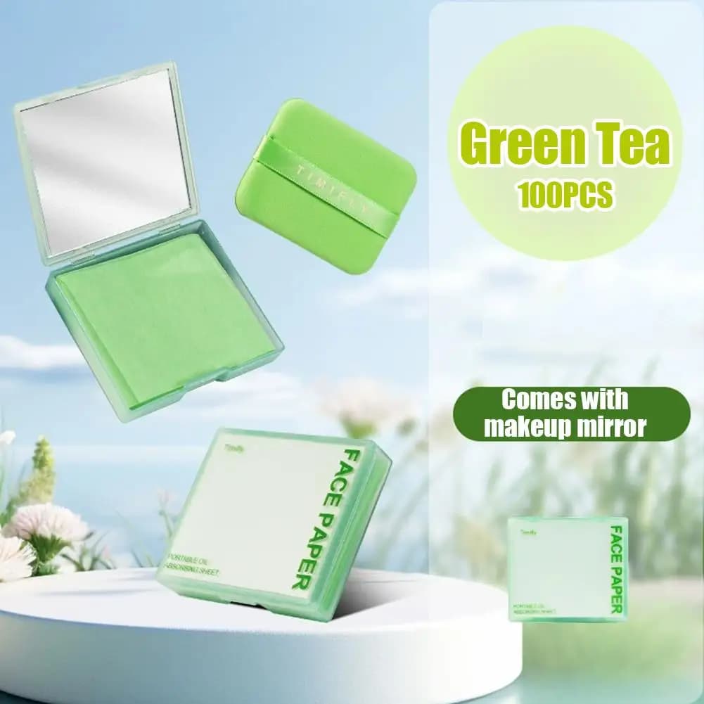 100 pièces de papier absorbant l'huile portable avec étui miroir