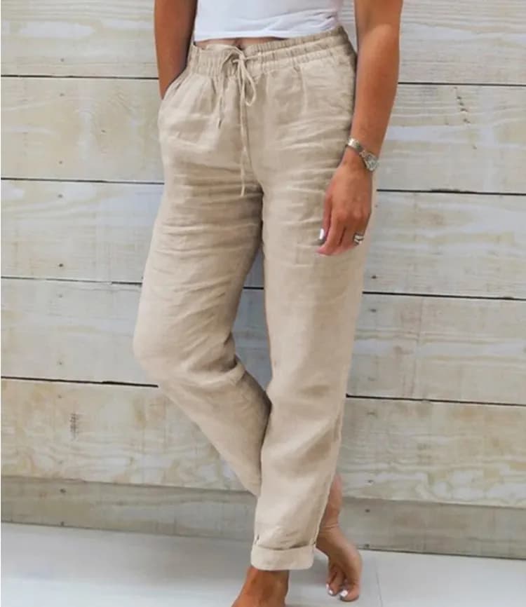 Pantalon d'été en coton et lin pour femme, taille haute élastique, décontracté, streetwear, couleur unie, coupe crayon ample, collection 2026
