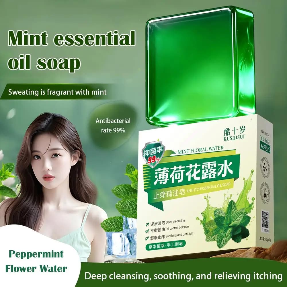 Savon nettoyant à l'huile essentielle de menthe, savon anti-démangeaisons à l'huile essentielle, savon pour le visage et le bain, hydratant, régulateur de sébum, apaisant