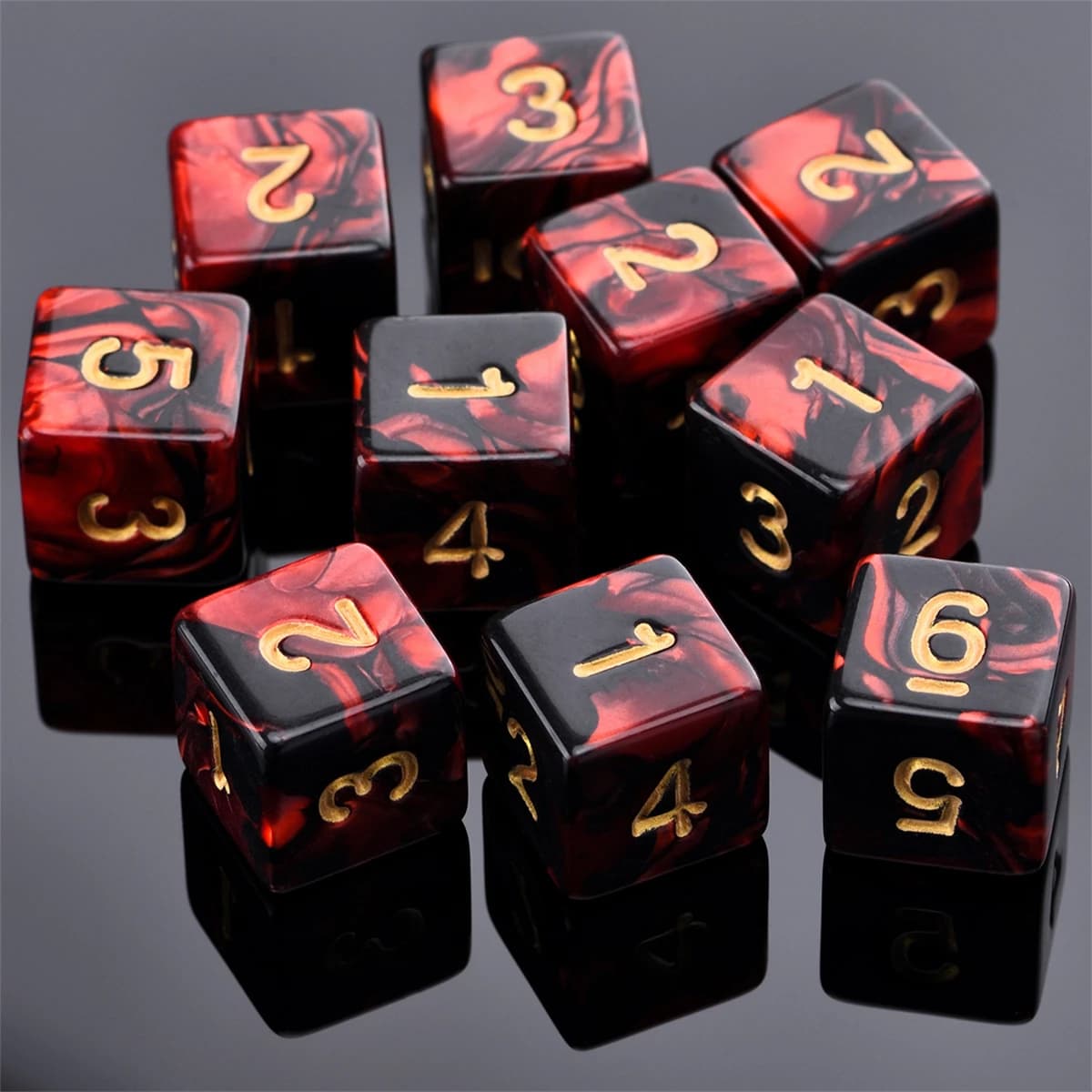 Nouveau jeu de 10 dés D6 de 16 mm en acrylique bicolore rouge et noir pour les jeux de rôle sur table DND