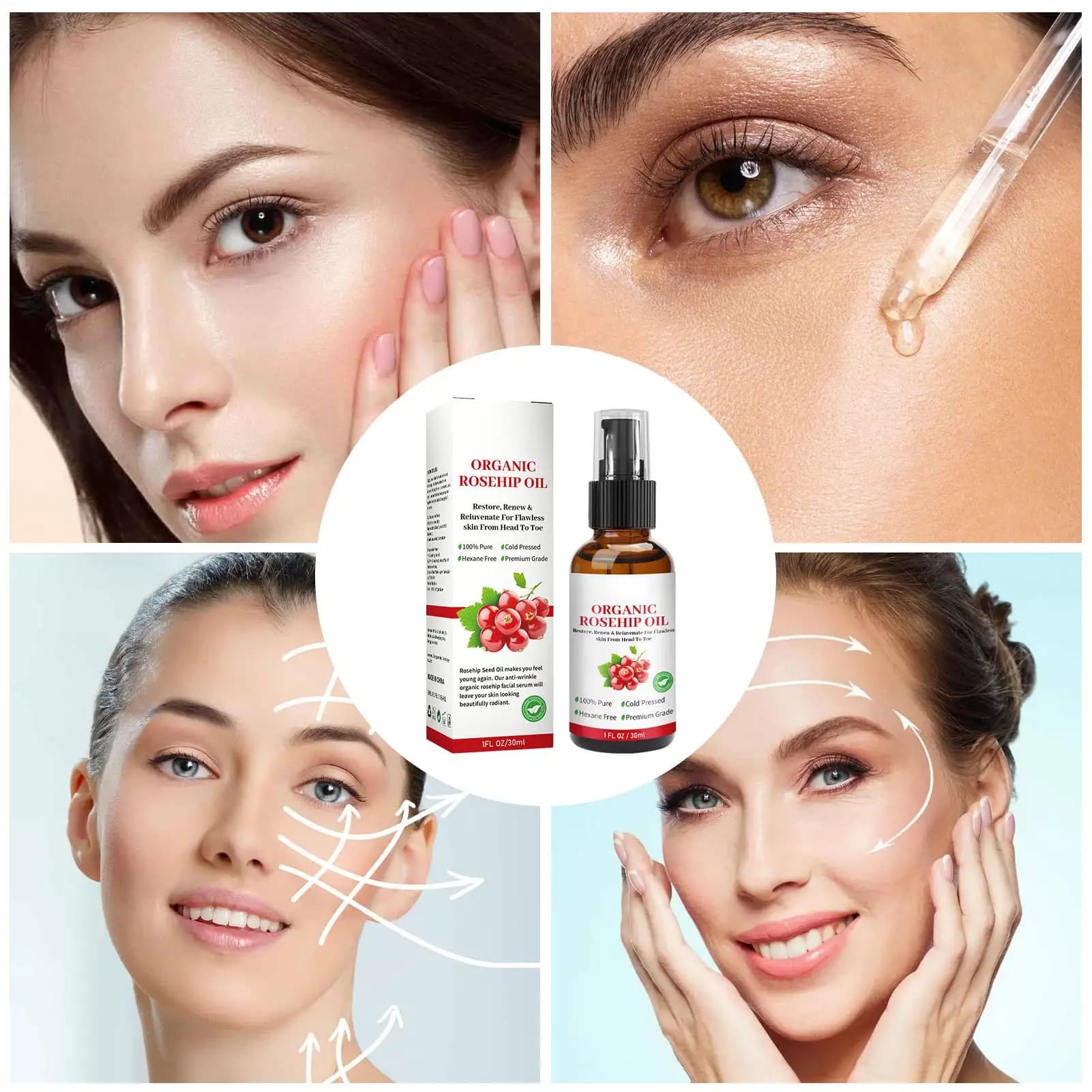 Huile pour le visage à l'huile de rose musquée biologique 30 ml