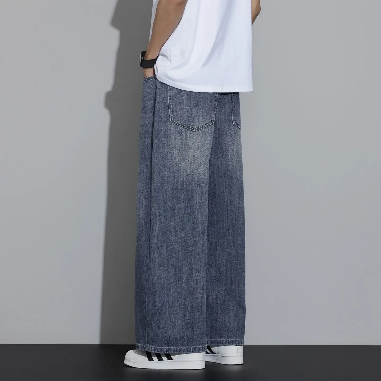 Jean pour homme Printemps 2026 Polyvalent Décontracté Délavé Coupe Droite Ample Longueur 7/8