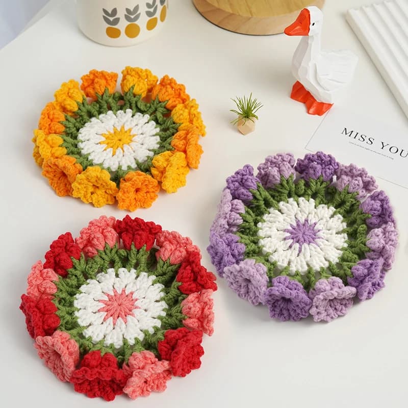 Sous-verres en Crochet de roses avec Pot de plantes