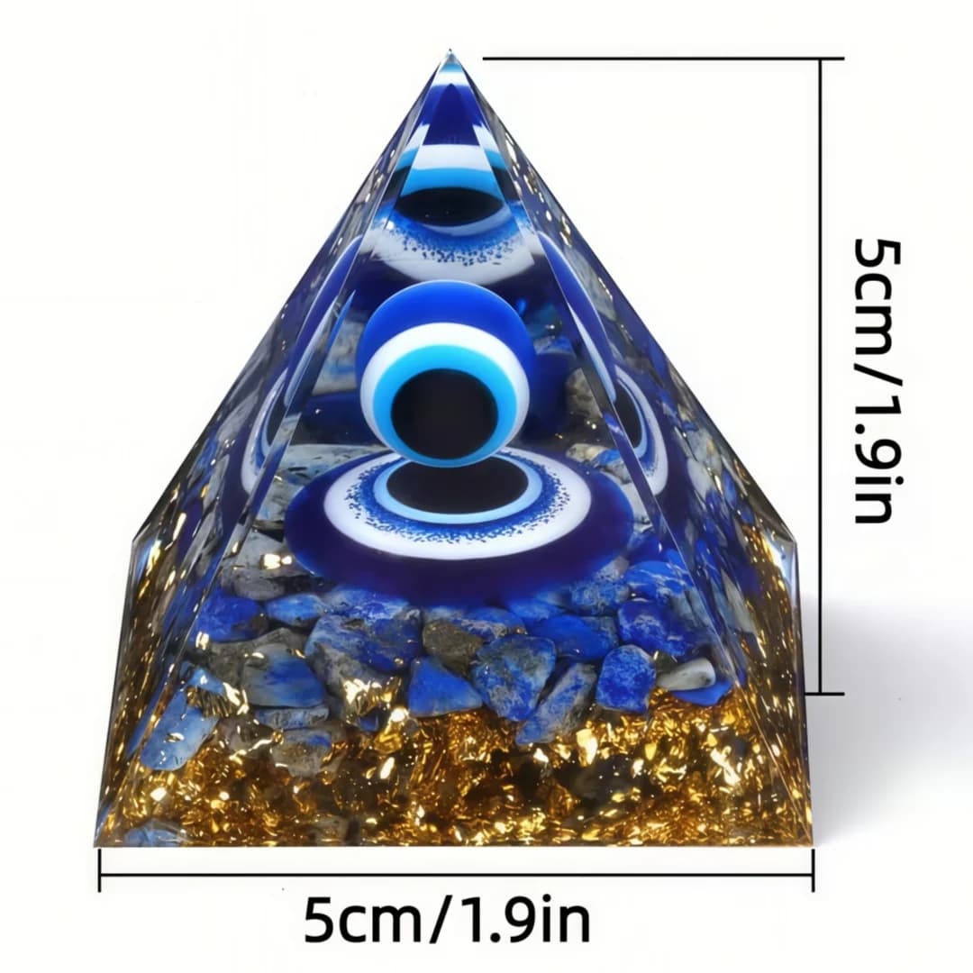 Pyramide d'orgone œil de l'ange en lapis-lazuli - Cristaux naturels et sphères de résine pour la décoration