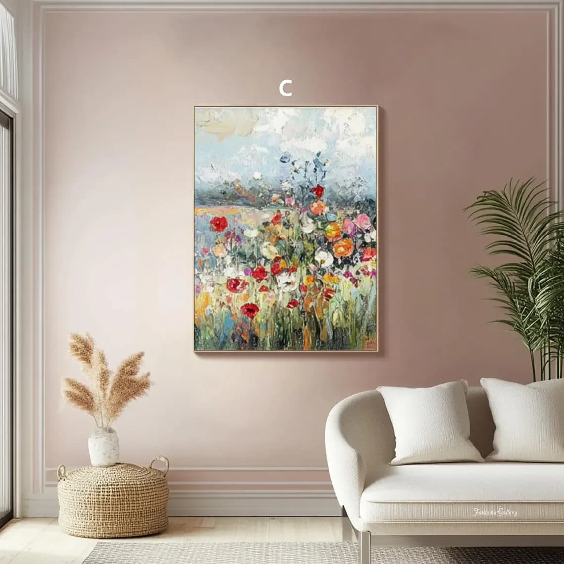 Peinture à l'huile de paysage originale, grande décoration murale florale, œuvre d'art 3D, triptyque mural, art mural vintage rustique, art mural coloré moderne