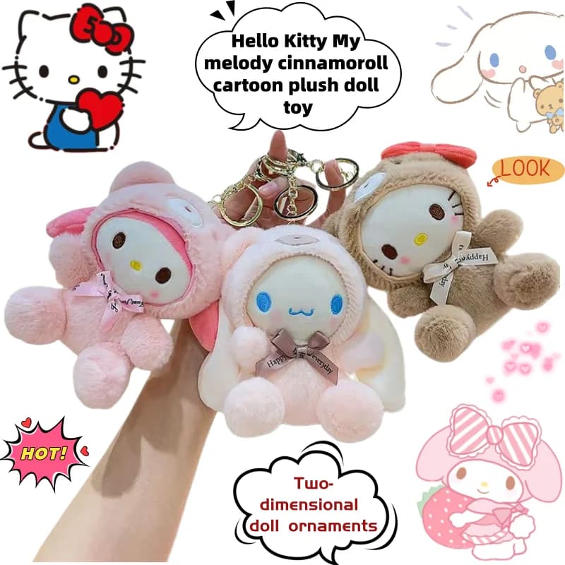 Nouvelle poupée en peluche créative Hello Kitty My Melody Cinnamoroll, jouet cadeau, figurine d'anime originale, ornements de collection, vente en gros