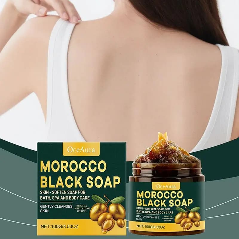 Savon noir marocain, nettoyage en profondeur, soin doux, hydratant, savon pour le corps à l'huile d'olive et d'argan pour une peau douce et lisse, 100g
