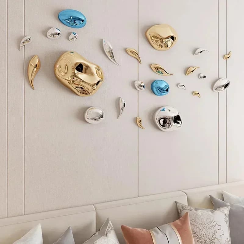 Décoration murale créative en pierre galvanisée argentée verte, décoration murale en pierre de forme abstraite, accessoires d'art pour chambre à coucher
