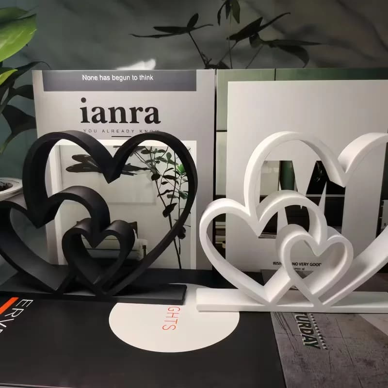 Statue cœur à cœur – Ornement d'amour noir et blanc, décoration de bureau et d'étagère, cadeau de saint-valentin, décoration de la maison