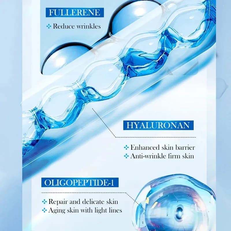 Sérum Visage à l'Acide Hyaluronique Anti-Âge, Nourrissant en Profondeur, Essence Anti-Rides au Fullerène et Collagène, Éclaircissant et Liftant pour les Soins de la Peau