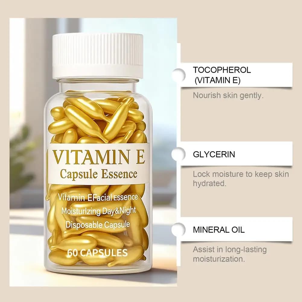 Capsules de sérum à la vitamine E, capsules d'essence à usage unique, soin hydratant et nourrissant pour la peau du visage, 60 capsules/flacon
