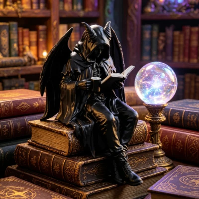 Statue de démon gothique pour étagère à livres, figurine de diable en résine noire, décoration d'Halloween effrayante pour la maison, ornement pour bureau