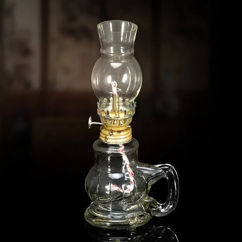 1 lampe à huile rétro coupe-vent avec couvercle en verre, adaptée à l'éclairage d'urgence et à la décoration intérieure
