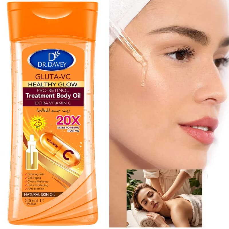 200ml DR.DAVEY GLUTA-VC BODY OIL L'huile de soin de la peau hydrate et nourrit la peau, huile essentielle pour tout le corps en grand volume.