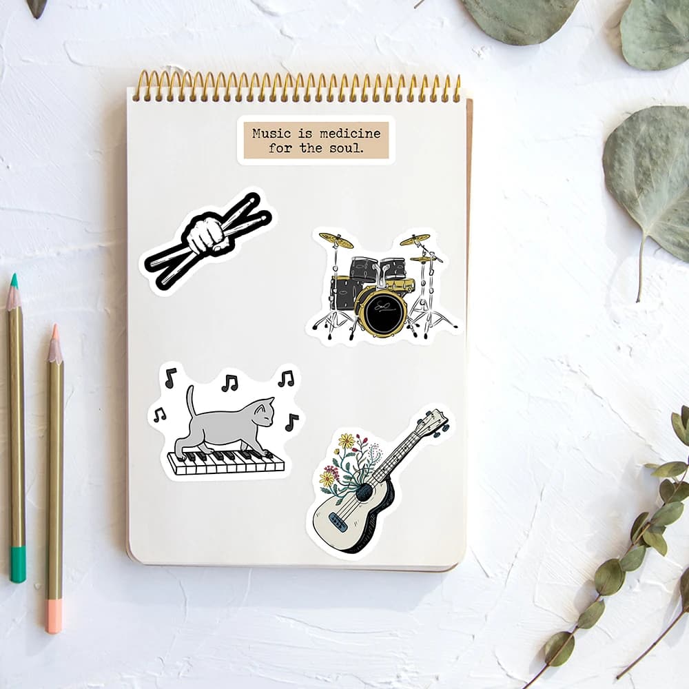 Bande de musique Rock Roll autocollants guitare basse tambour bricolage enfants jouet cadeau pour téléphones ordinateurs portables bouteilles bagages décoratif étanche décalcomanie