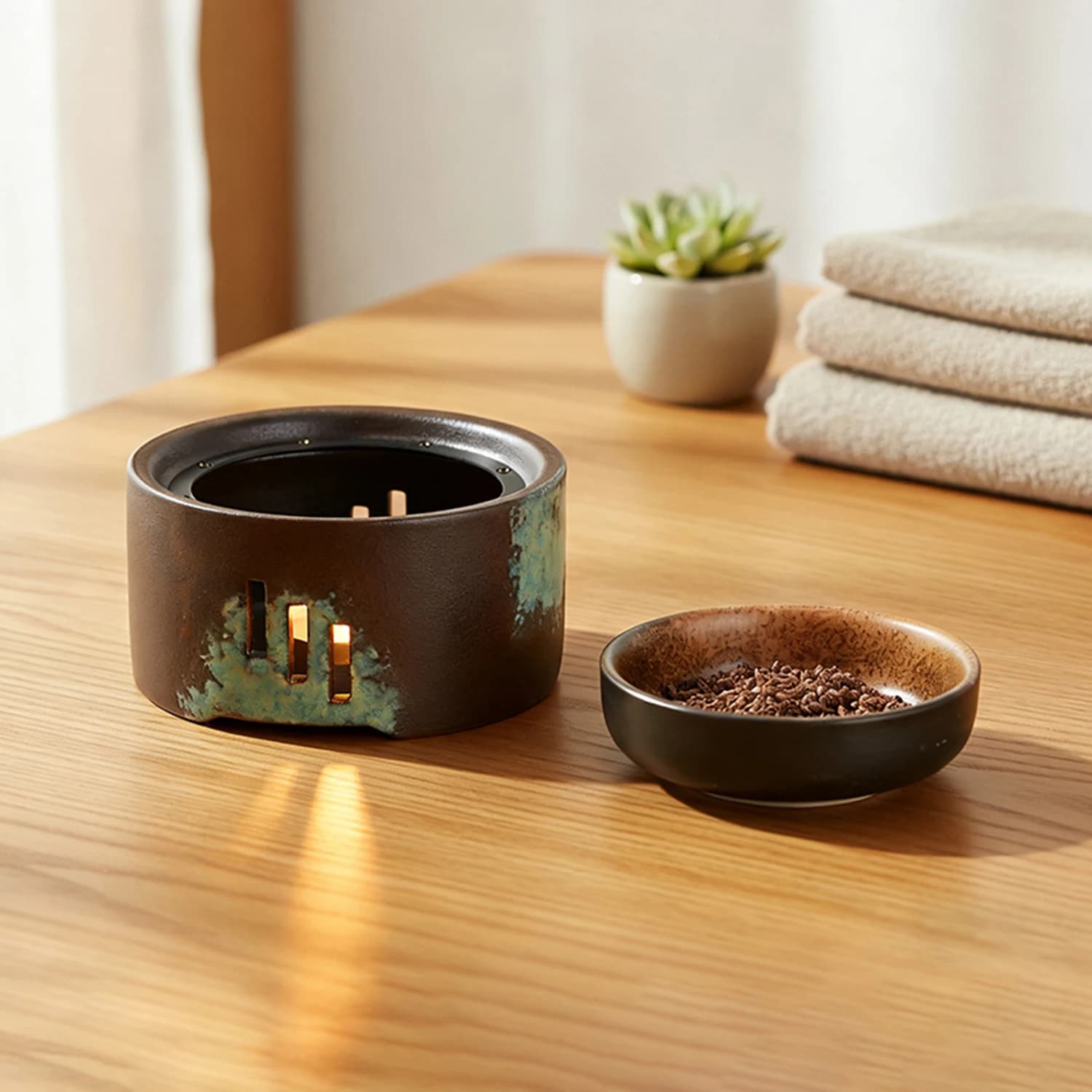Brûleur d'huiles essentielles en céramique, chauffe-cire, support chauffant pour bougies, diffuseur d'huiles essentielles pour spa et aromathérapie