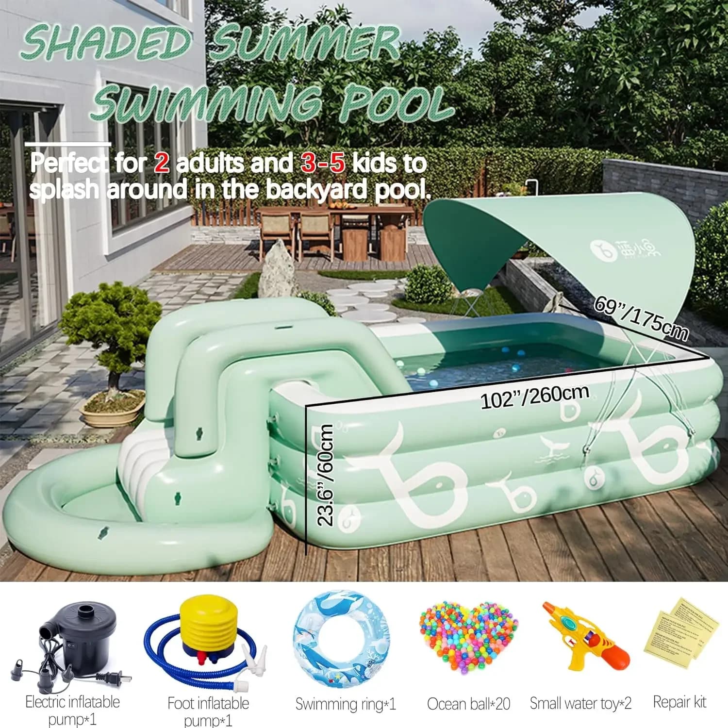 Piscine gonflable avec auvent et toboggan