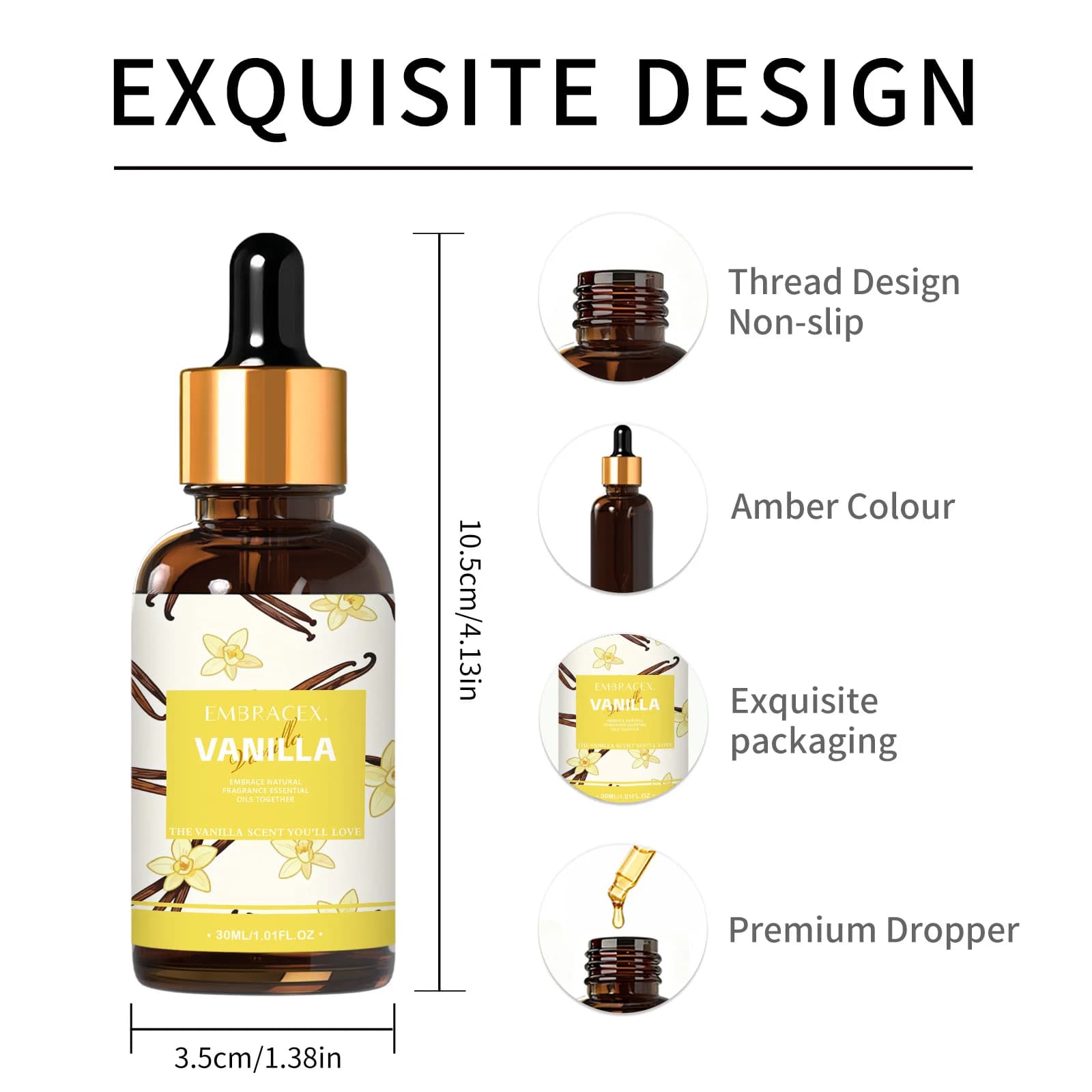 Huile essentielle naturelle de vanille 30 ml pour désodorisant de voiture, projets DIY, fabrication de bougies, parfum longue durée, cadeau pour amis