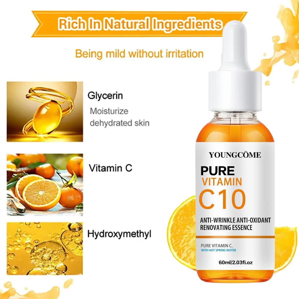 Vitamine C Essence pour le visage acide hyaluronique peau foncée éclaircir sérum estompe les ridules hydratant réparation sérum terne visage soins de la peau