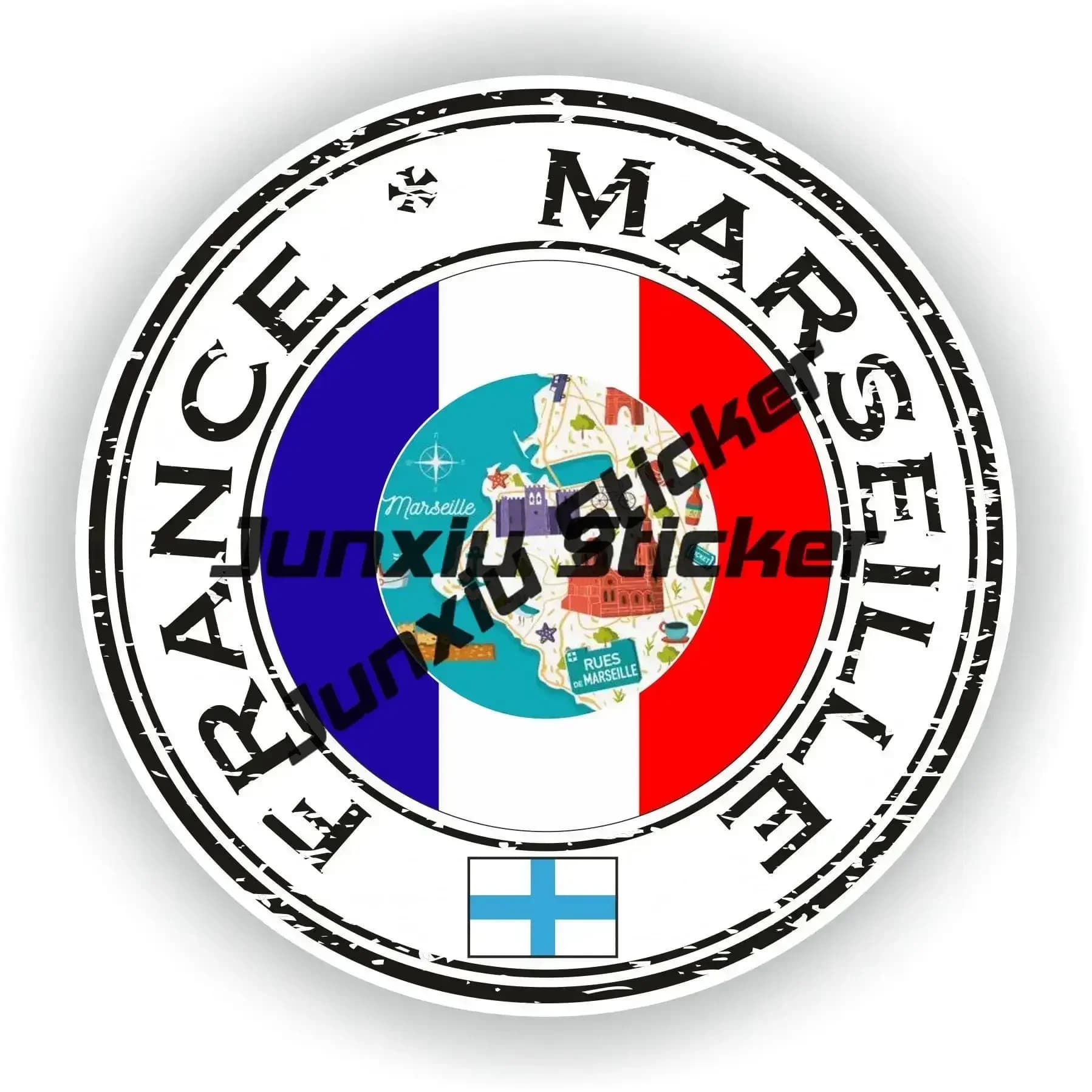 Tour Eiffel, Notre Dame Cathédrale Paris France Cannes Voyage Aventure Position mondiale Pays Autocollant Sceau rond Drapeau Emblème PVC