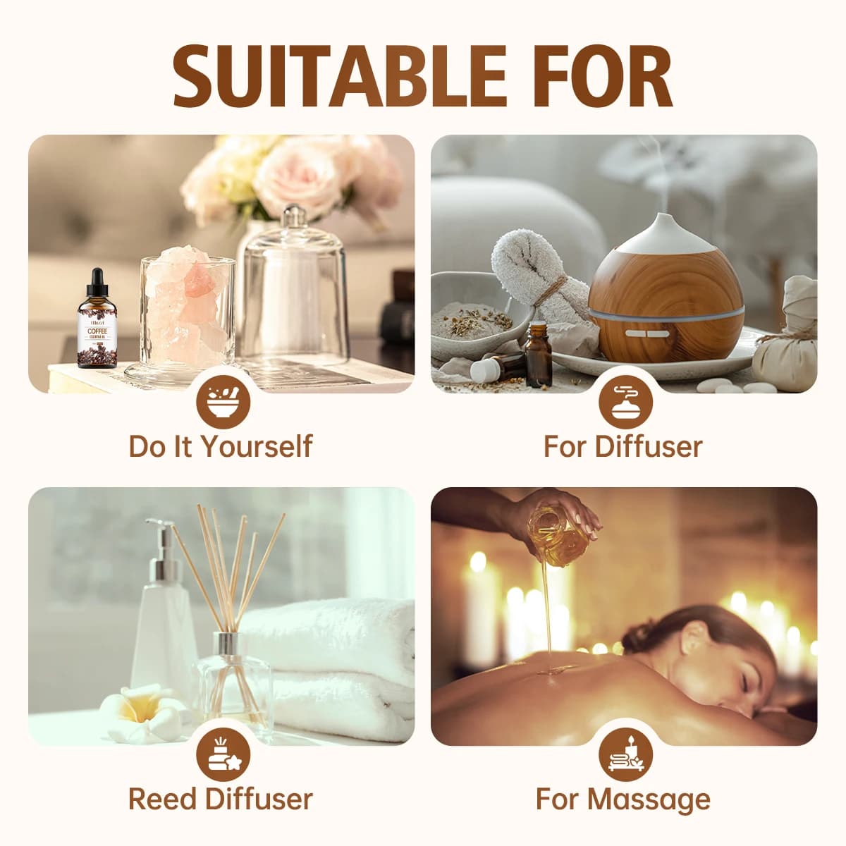 Huile essentielle de café 30ml/1.01fl.oz pour la peau, les cheveux, les ongles et les cils, hydratante, nourrissante, adaptée à tous les types de peau